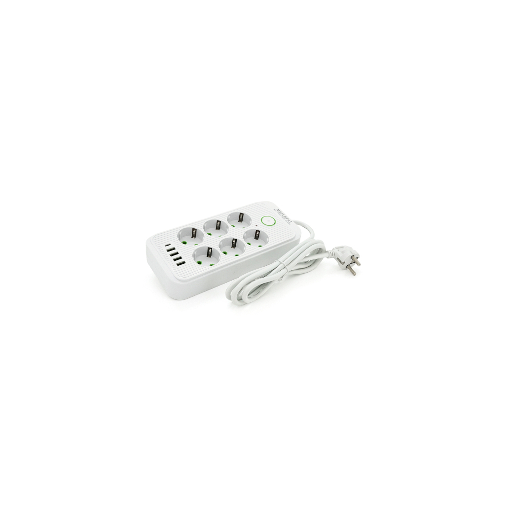 Мережевий фільтр живлення Voltronic F06U, 6 роз EU, 4USB White (F06U-White) Мережевий фільтр живлення Voltronic F06U, 6 роз EU, 4USB White (F06U-White)