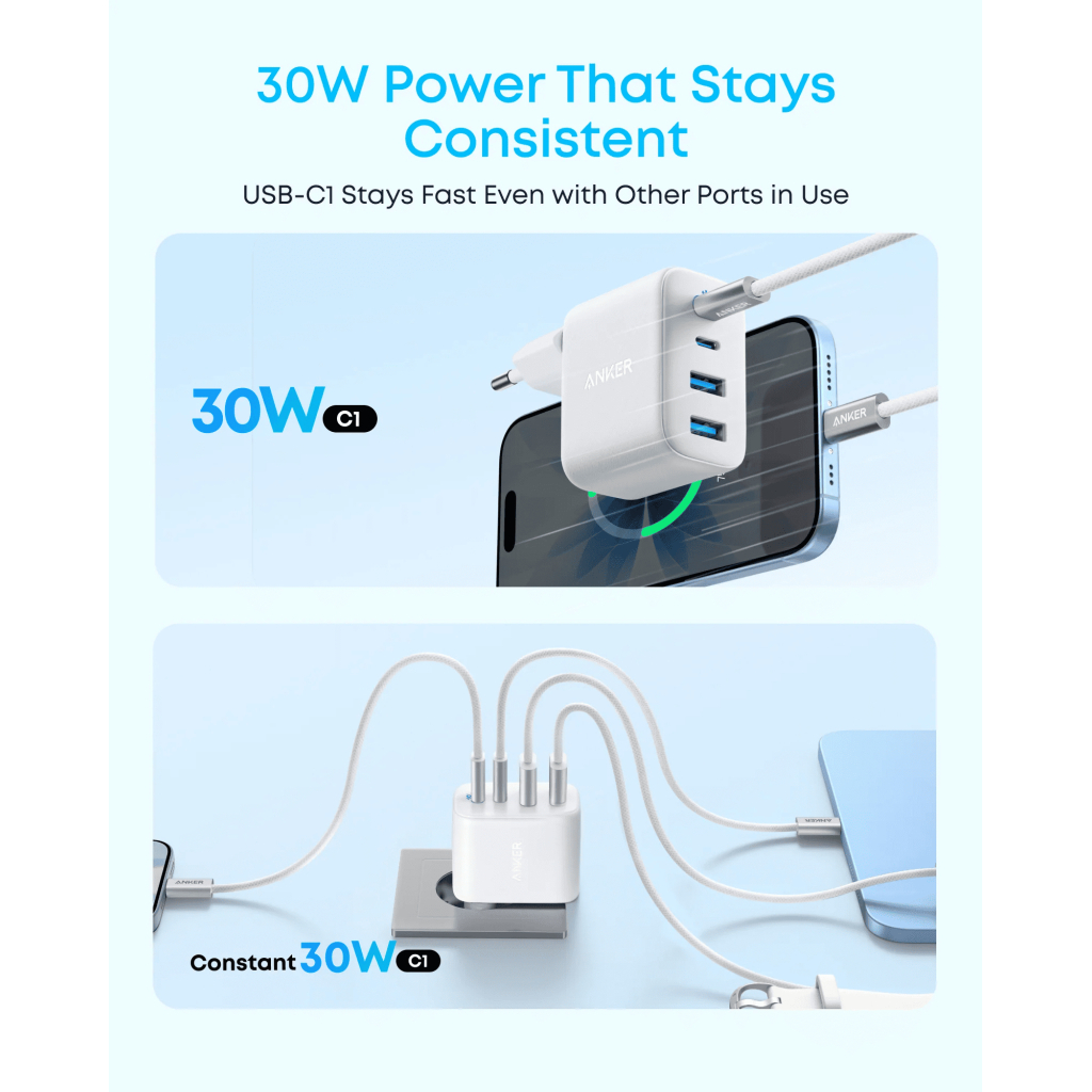 Зарядний пристрій Anker 2xUSB-C + 2xUSB 50W white (A121EG21)