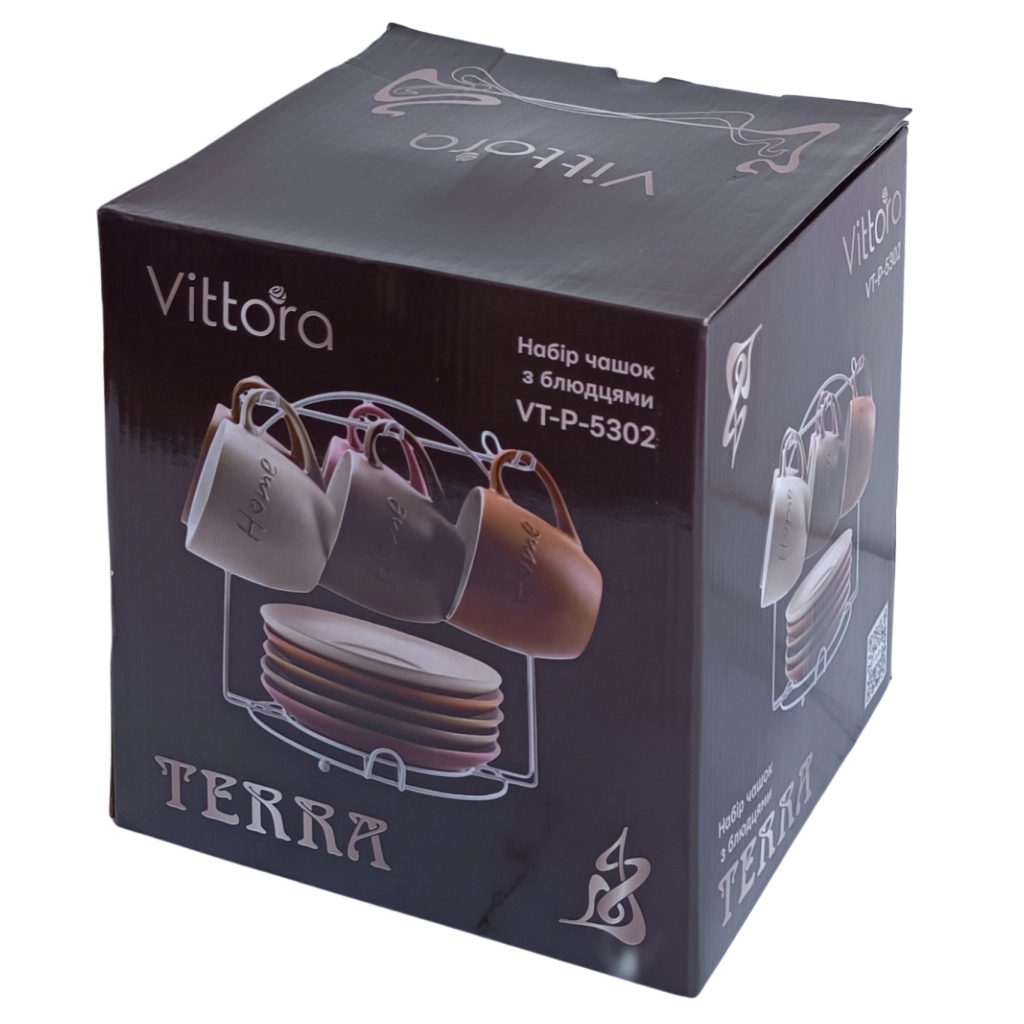 Набір чашок Vittora Terra 6 чашок з блюдцями на підставці (VT-P-5302) Набір чашок Vittora Terra 6 чашок з блюдцями на підставці (VT-P-5302)