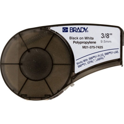 Brady Label Printer Ribbon for Labs Polypropylene, 9.53mm/6.4m, Black on White (M21-375-7425)