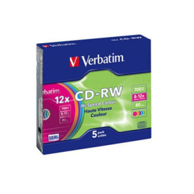 CD Verbatim CD-RW 700Mb 12X SlimBox 5pcs Color (43167)