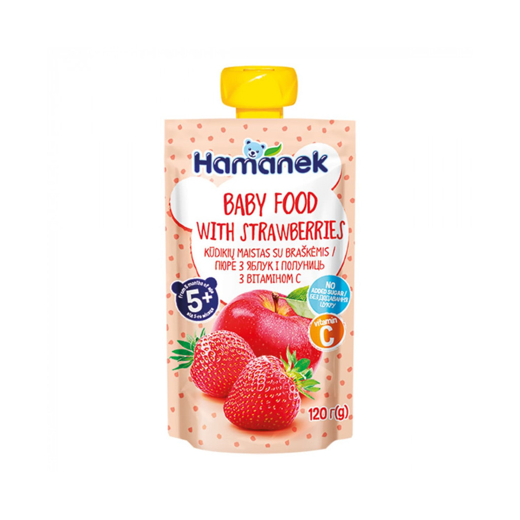 Дитяче пюре Hamanek Яблуко Полуниця, 120 г (8595139780456)