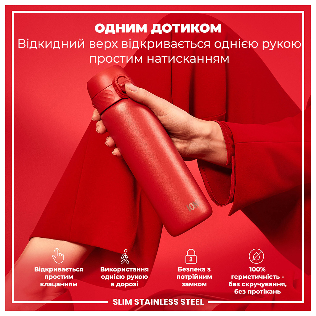 Пляшка для води ION8 OneTouch Stainless Steel 600 мл Red (I8SS600RED)