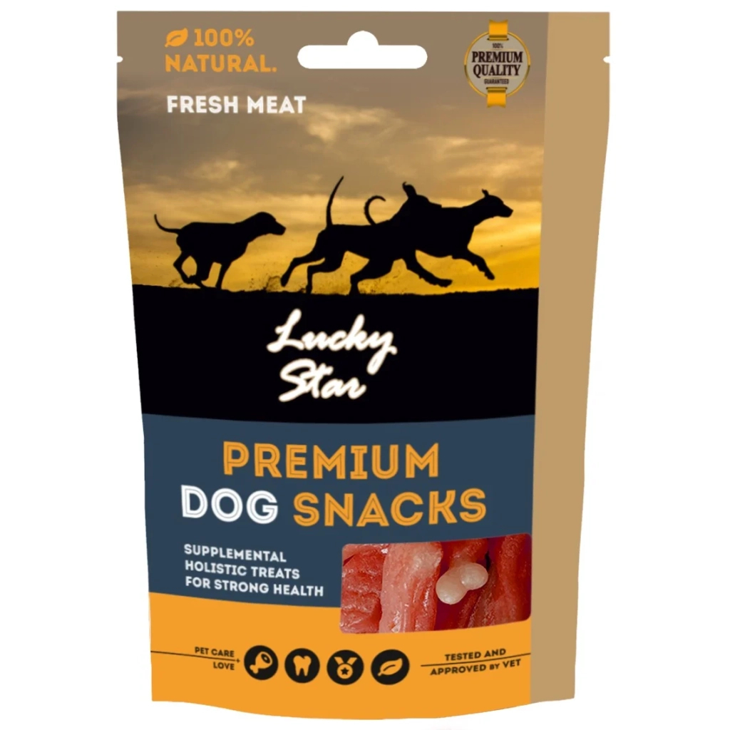 Ласощі для собак Lucky Star Кальцієва кістка в обгортці з качиного в'яленого м'яса 6.5 см 85 г (4820281500091)