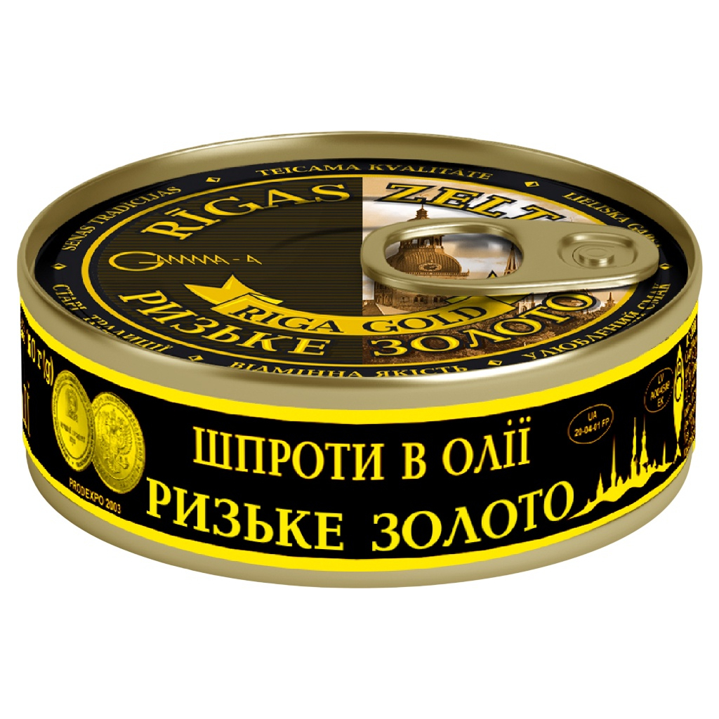 Рибні консерви Ризьке золото Шпроти в олії 160 г з ключем (4820062446389)