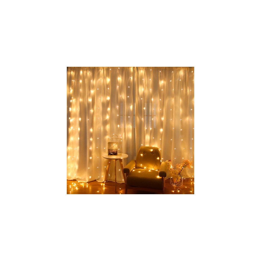 Гірлянда Voltronic Штора 120 LED Водопад Yellow, 3*1 м, 8 режимів, 220V, прозора (GAR120LED-Yellow)