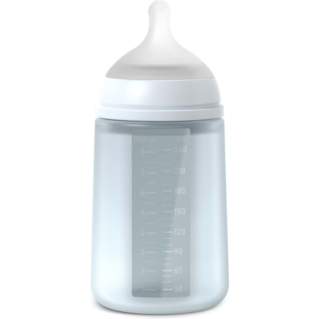 Пляшечка для годування Suavinex Colour Essence, 240 мл, силіконова, 240 мл, фізіологічна соска повільний потік, , світло-блакитн (308653)