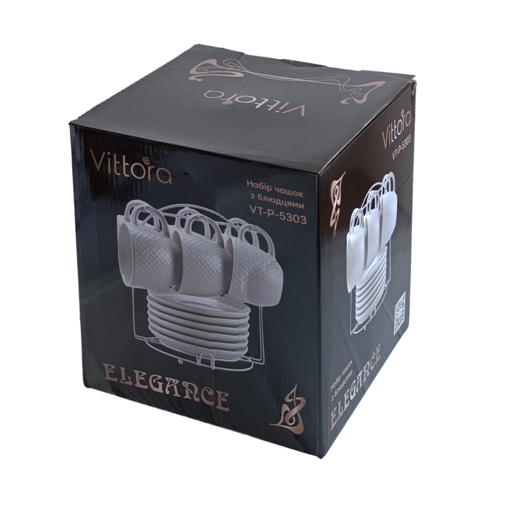 Набір чашок Vittora Elegance 6 чашок з блюдцями на підставці (VT-P-5303) Набір чашок Vittora Elegance 6 чашок з блюдцями на підставці (VT-P-5303)