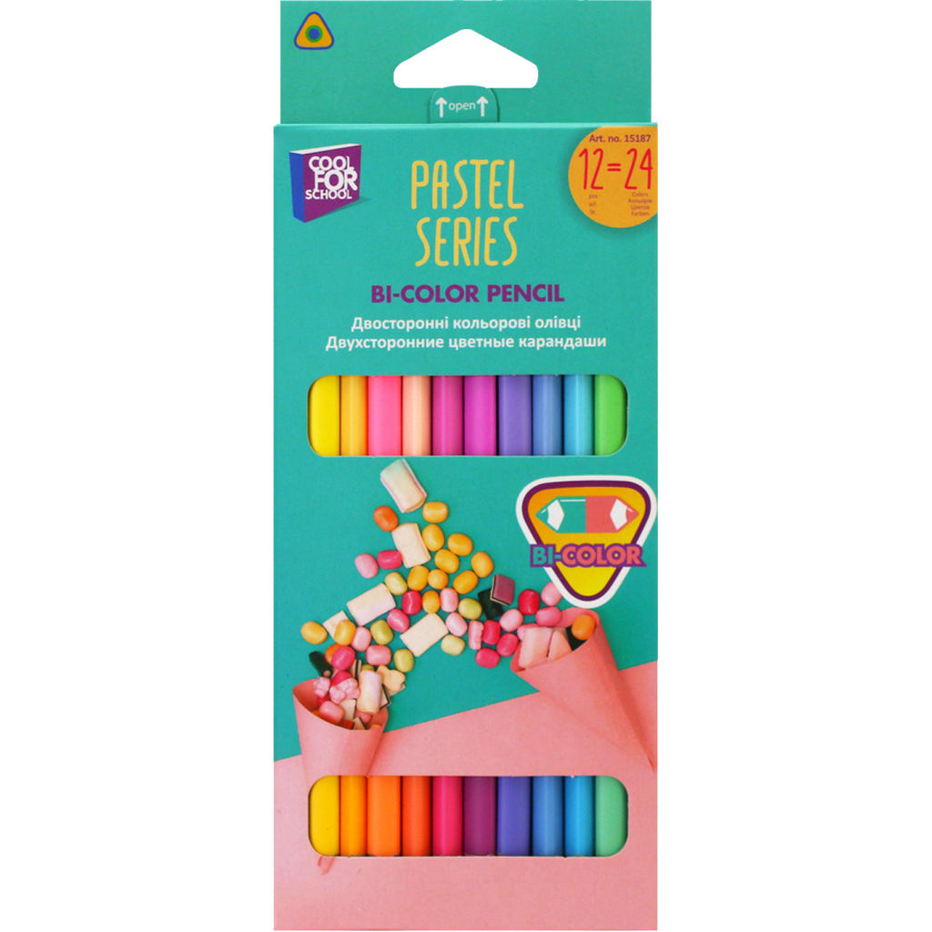 Олівці кольорові Cool For School Pastel Преміум, двосторонні,тригранні , 24 кольори (CF15187)