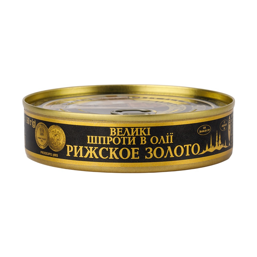 Рибні консерви Ризьке золото Шпроти великі в олії 160 г (4820062446990)