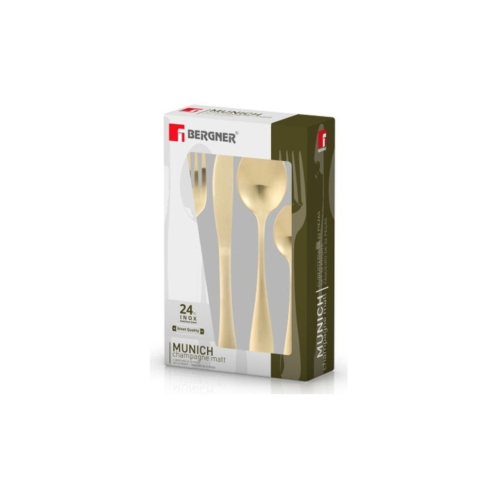 Набір столових приборів Bergner Munich champagne matt, 24 предмета (BG-5139-CH) Набір столових приборів Bergner Munich champagne matt, 24 предмета (BG-5139-CH)