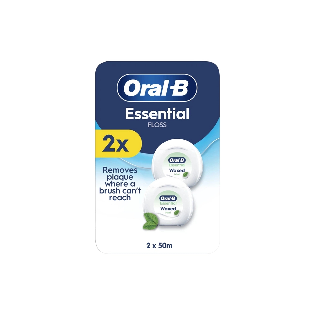 Зубна нитка Oral-B Essential Floss М'ятна Вощена 2 котушки по 50 м (8006530045995)