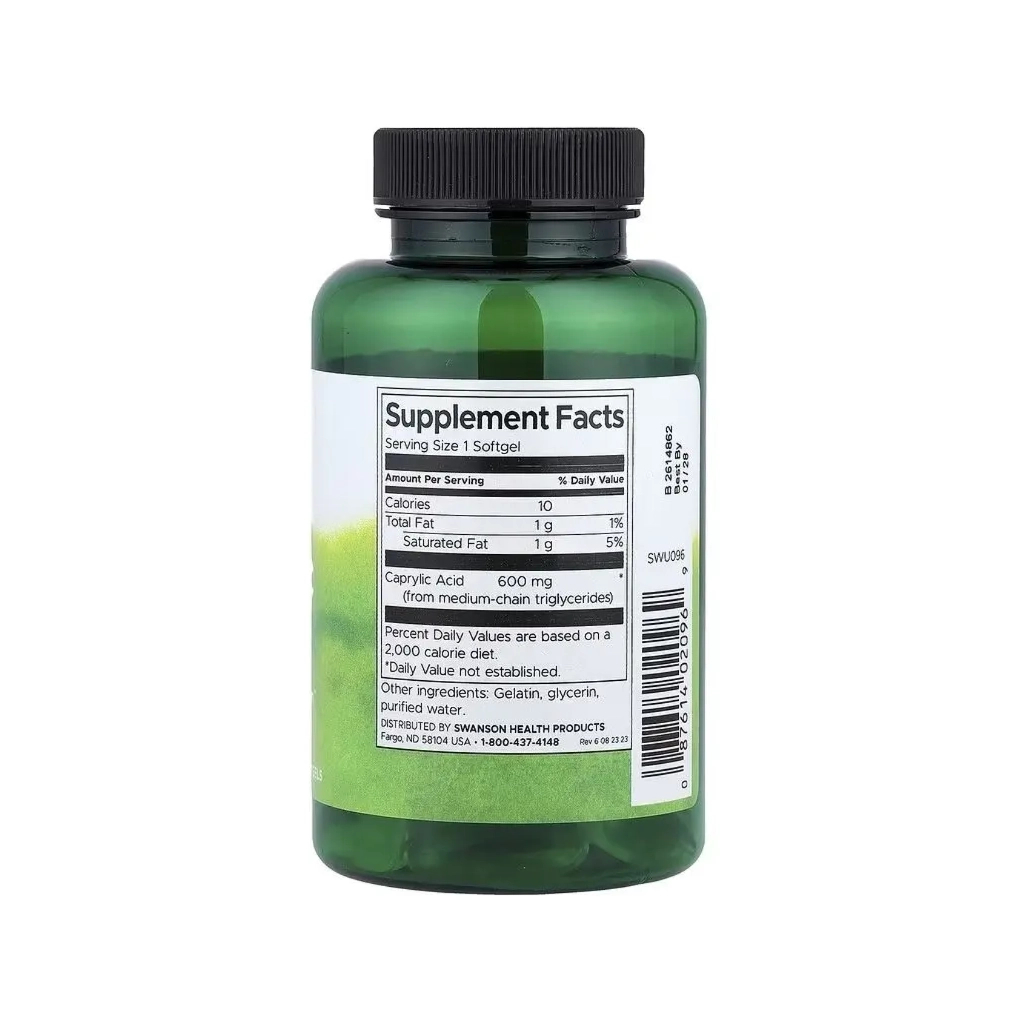 Вітамінно-мінеральний комплекс Swanson Каприлова кислота, 600 мг, Caprylic Acid, 60 гелевих капсул (SWV02096)