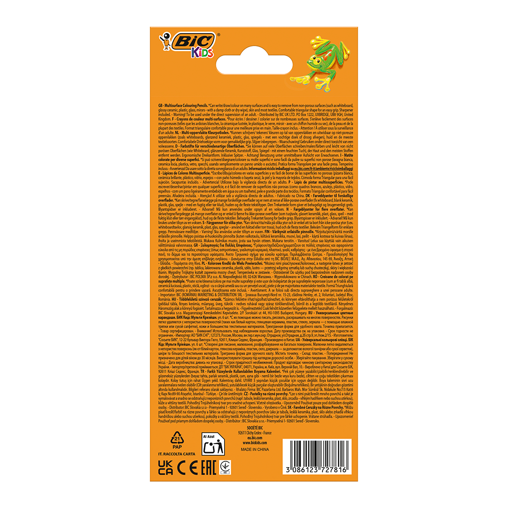 Олівці кольорові Bic Multisurface, 6 шт + стругачка (bc515220) Олівці кольорові Bic Multisurface, 6 шт + стругачка (bc515220)