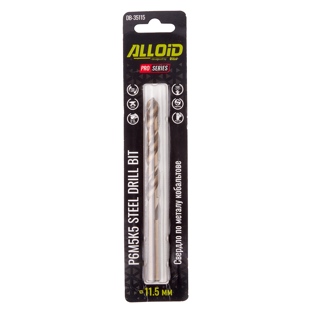 Свердло Alloid Pro, по металу, кобальтове, 11.5мм, Р6М5К5 (DB-35115) Свердло Alloid Pro, по металу, кобальтове, 11.5мм, Р6М5К5 (DB-35115)