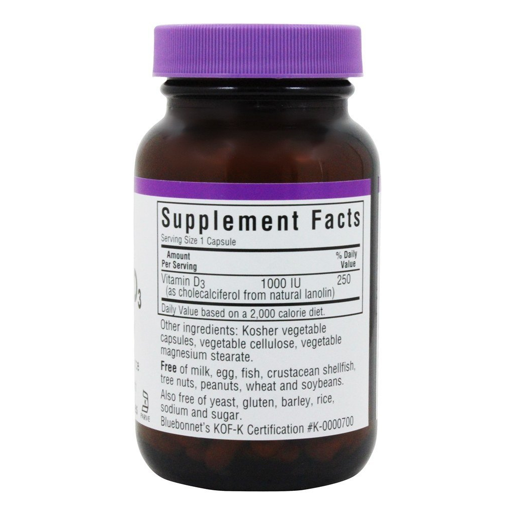 Вітамін Bluebonnet Nutrition Вітамін D3 1000IU, 100 желатинових капсул (BLB-00308)