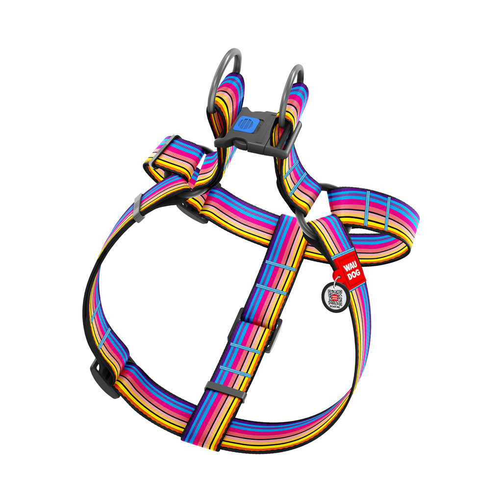 Шлея для собак WAUDOG Nylon з QR паспортом "Лінія 1" пластиковий фастекс XL (324-0006)