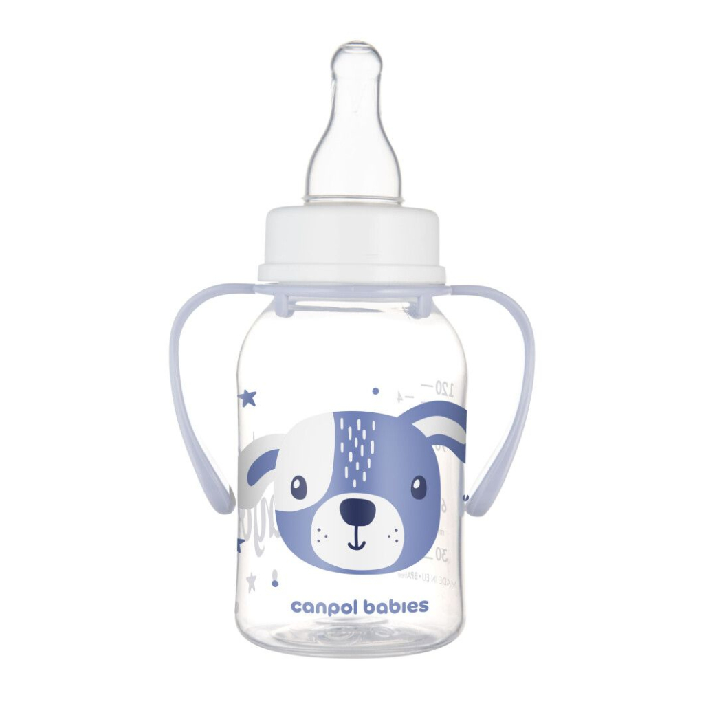 Пляшечка для годування Canpol babies CUTE ANIMALS стандартна з ручками 120 мл синя (11/823_blu)