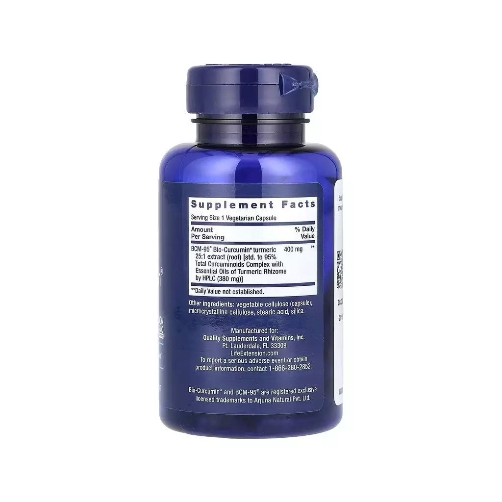 Вітамінно-мінеральний комплекс Life Extension Куркумін, 400 мг, Super Bio Curcumin, Turmeric Extract, 60 вегетаріанських (LEX-40706)