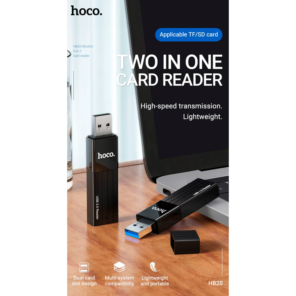 Зчитувач флеш-карт HOCO USB3.0 to microSD, microSDHC, microSDXC, SD, SDHC, SDXC, HB20 Black (6931474735218)