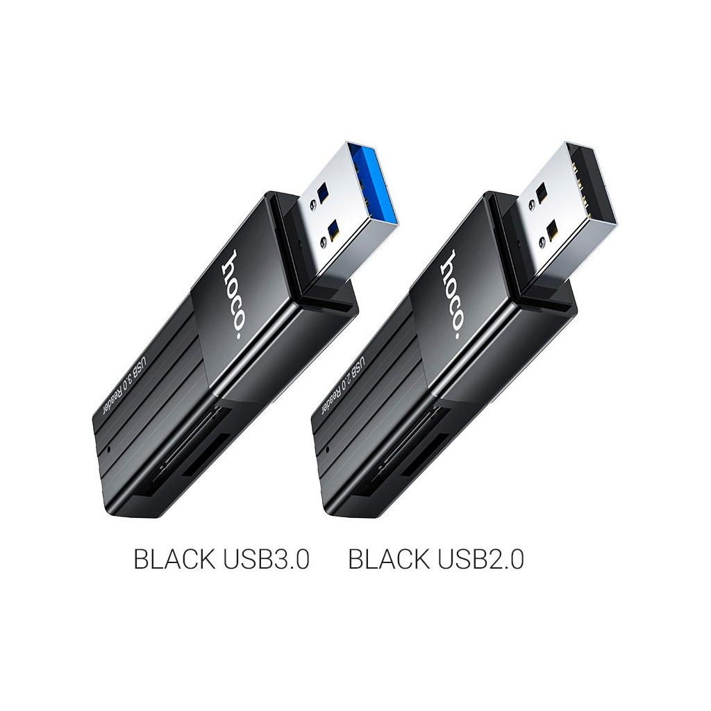 Зчитувач флеш-карт HOCO USB3.0 to microSD, microSDHC, microSDXC, SD, SDHC, SDXC, HB20 Black (6931474735218)