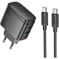 Зарядний пристрій HOCO CS63A Bright 1xUSB-C PD65W + 1xUSB QC3.0 + cable USB-C to USB-C Black (6942007638487)