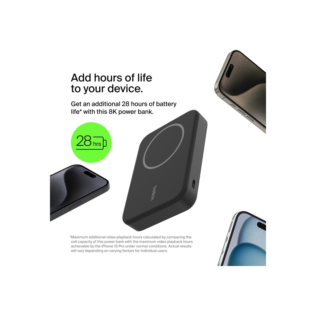 Батарея універсальна Belkin 8000mAh MagSafe Wireless Qi2 Black (BPD007BTBK)