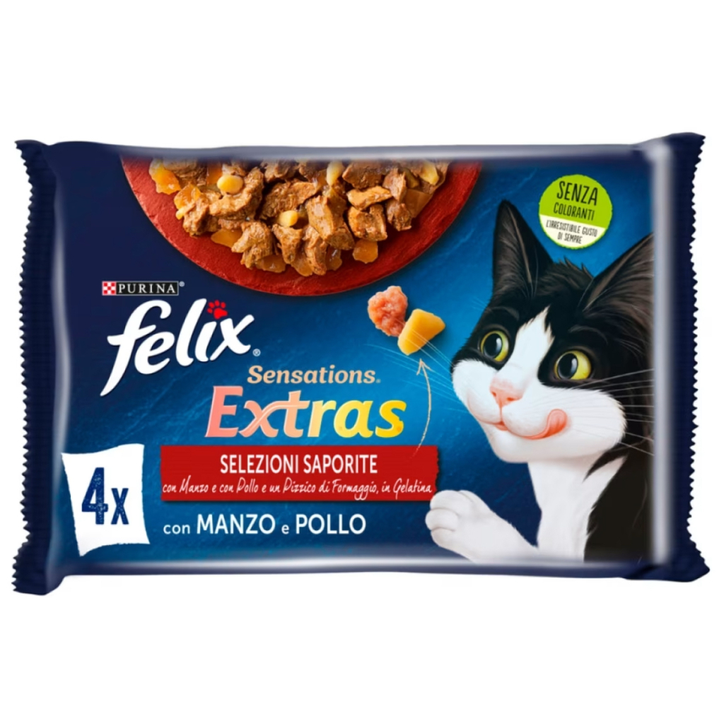 Вологий корм для кішок Purina Felix Sensations Extras з яловичиною та куркою 4х85 г (7613287487377) Вологий корм для кішок Purina Felix Sensations Extras з яловичиною та куркою 4х85 г (7613287487377)