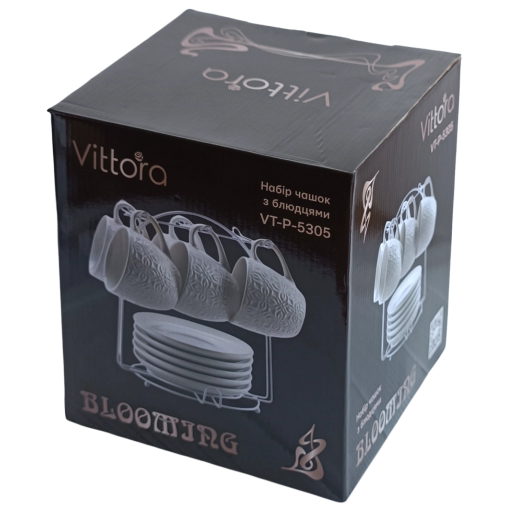 Набір чашок Vittora Blooming 6 чашок з блюдцями на підставці (VT-P-5305) Набір чашок Vittora Blooming 6 чашок з блюдцями на підставці (VT-P-5305)