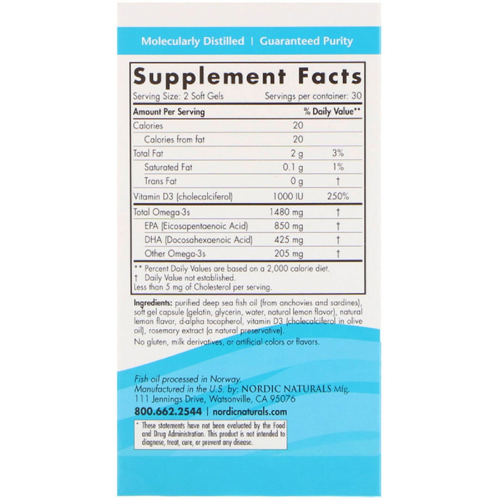 Жирні кислоти Nordic Naturals Риб'ячий Жир, Смак Лимона, Ultimate Omega, Lemon, 1000 мг, 6 (NOR-01799)