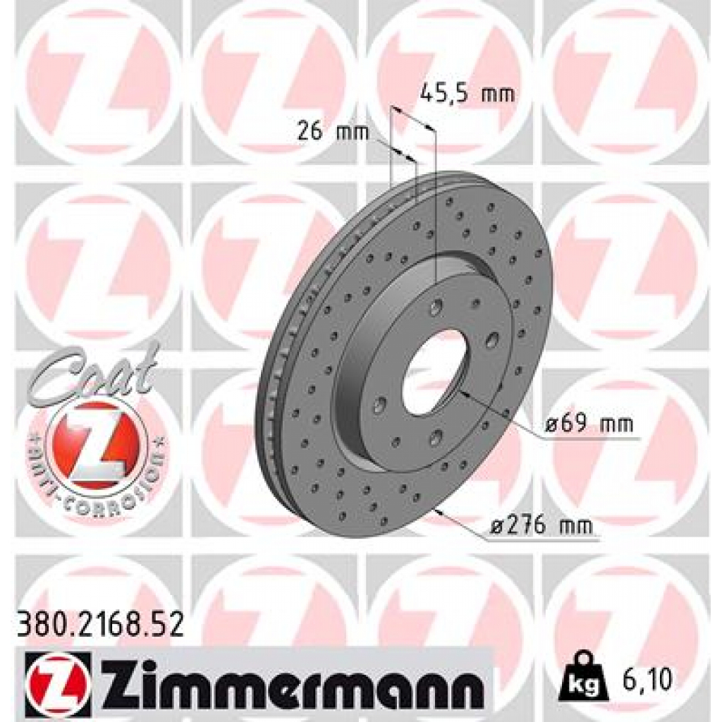 Гальмівний диск ZIMMERMANN 380.2168.52 Гальмівний диск ZIMMERMANN 380.2168.52