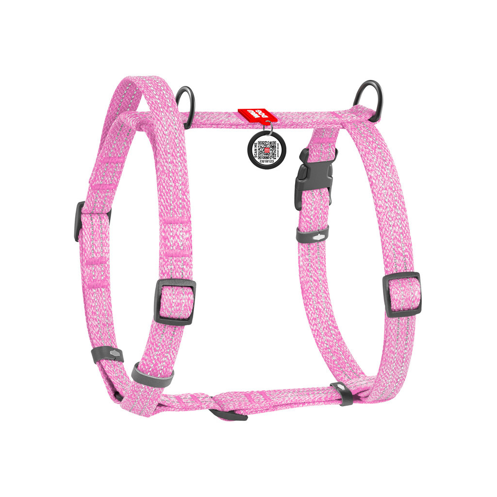 Шлея для собак WAUDOG Н-подібна Re-cotton з QR паспортом, світловідбивна M рожева (25927)