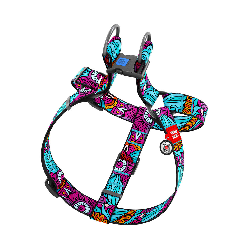 Шлея для собак WAUDOG Nylon з QR паспортом "Літо" пластиковий фастекс XL (324-0062)