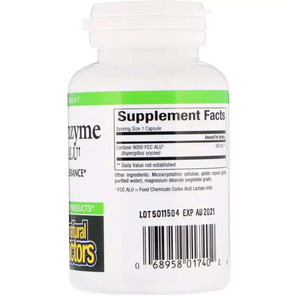 Вітамінно-мінеральний комплекс Natural Factors Ензим Лактази, Lactase Enzyme, 9000 FCC ALU, 60 Капсул (NFS-01740)