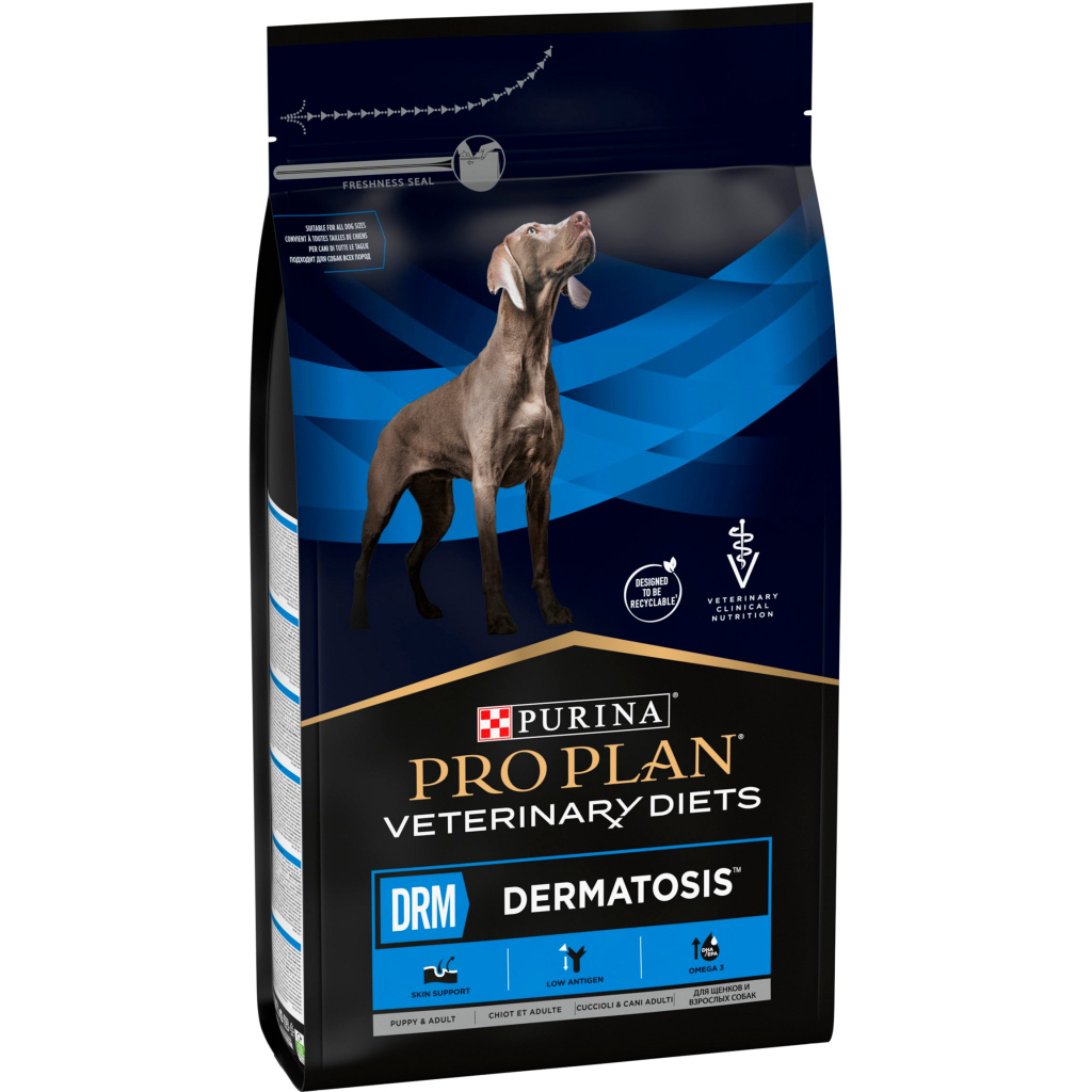 Сухий корм для собак Purina Pro Plan Veterinary Diets DRM Dermatosis Для підтримання функції шкіри при дерматозах та надмірному випадінні шерсті 3 кг (7613035156289)