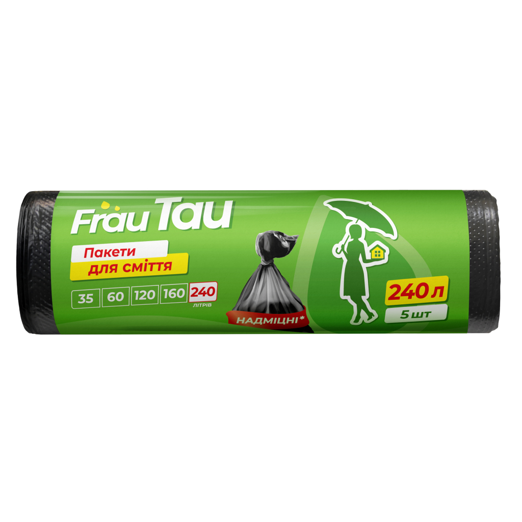 Пакети для сміття Frau Tau Чорні 240 л 5 шт. (4820263234549) Пакети для сміття Frau Tau Чорні 240 л 5 шт. (4820263234549)
