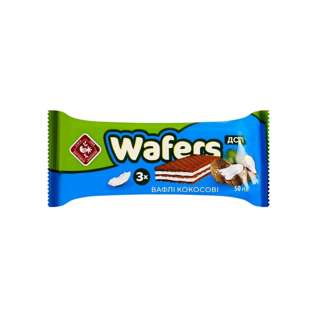 Вафлі Житомирські ласощі з начинкою Wafers кокос 50 г (4823103009505)