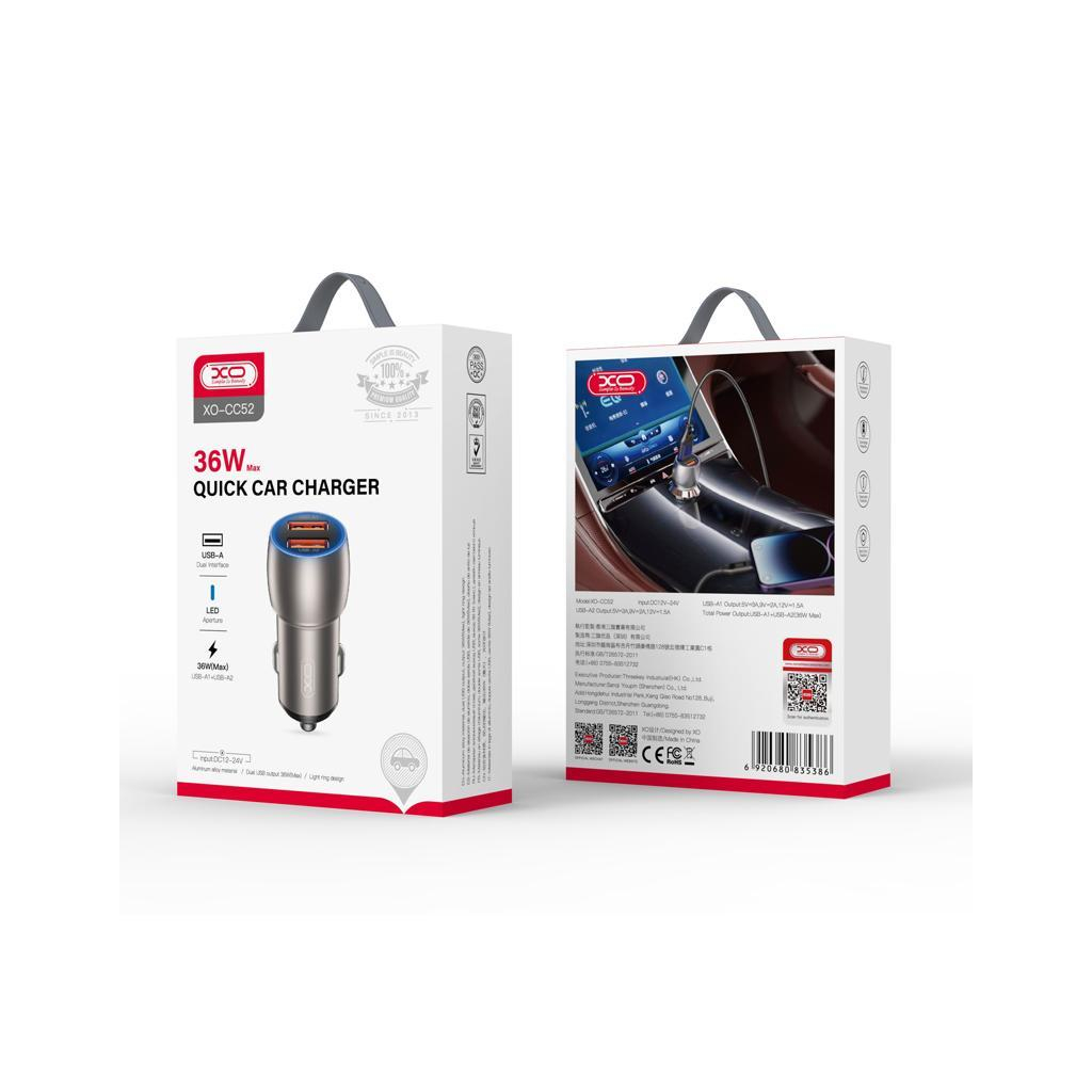 Зарядний пристрій XO 2xUSB QC3.0 36W black (СC52-BK) Зарядний пристрій XO 2xUSB QC3.0 36W black (СC52-BK)