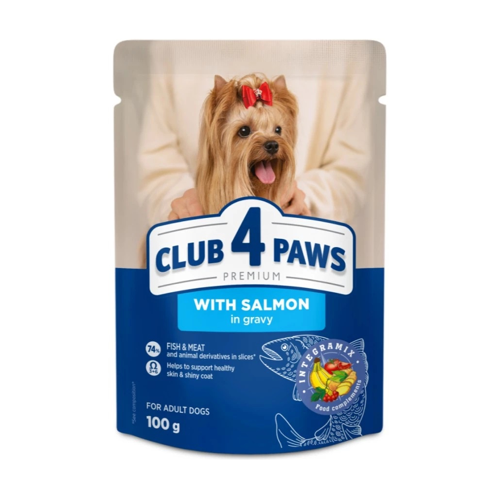 Вологий корм для собак Club 4 Paws Premium для мініатюрних та малих порід з лососем у соусі 100 г (4820269144606)