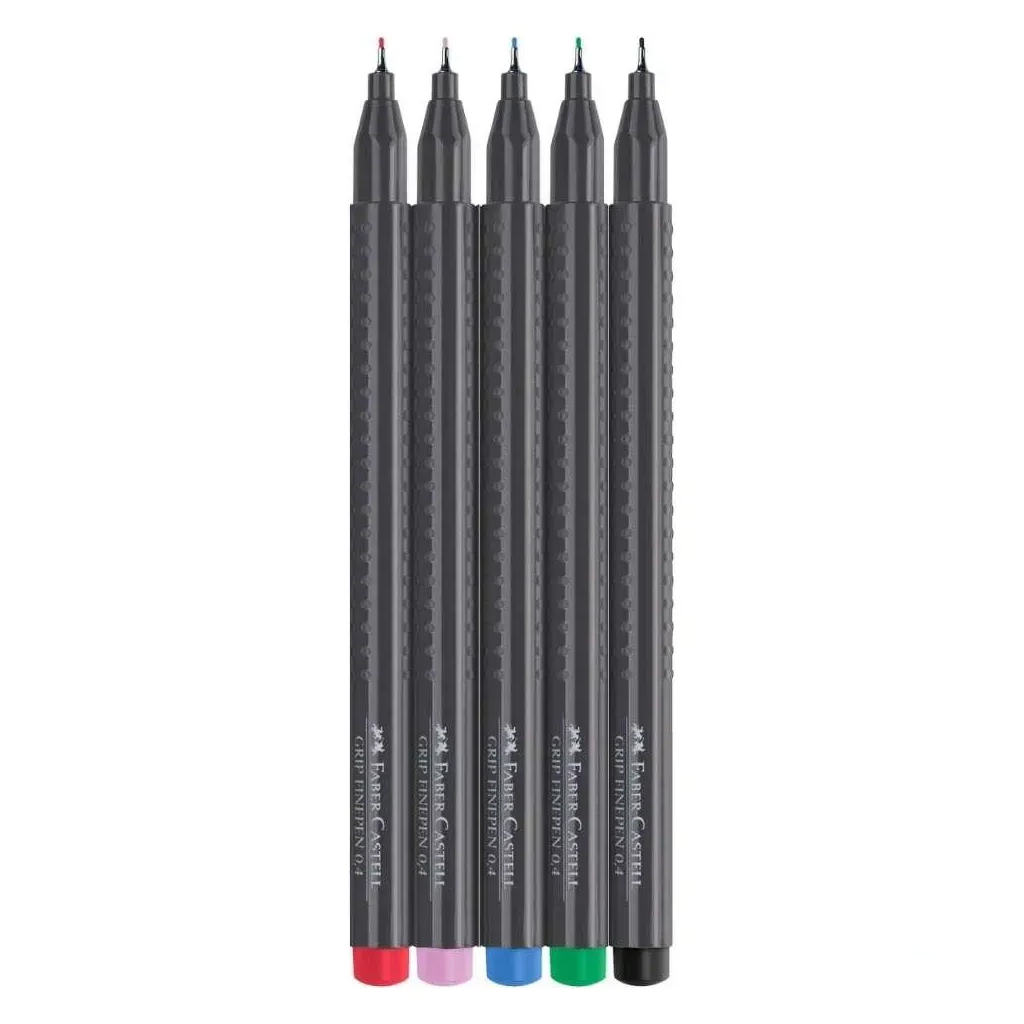 Лайнер Faber-Castell набір ручок капілярних Grip Finepen тригранна 0,4 мм, 5 кольорів (32143)