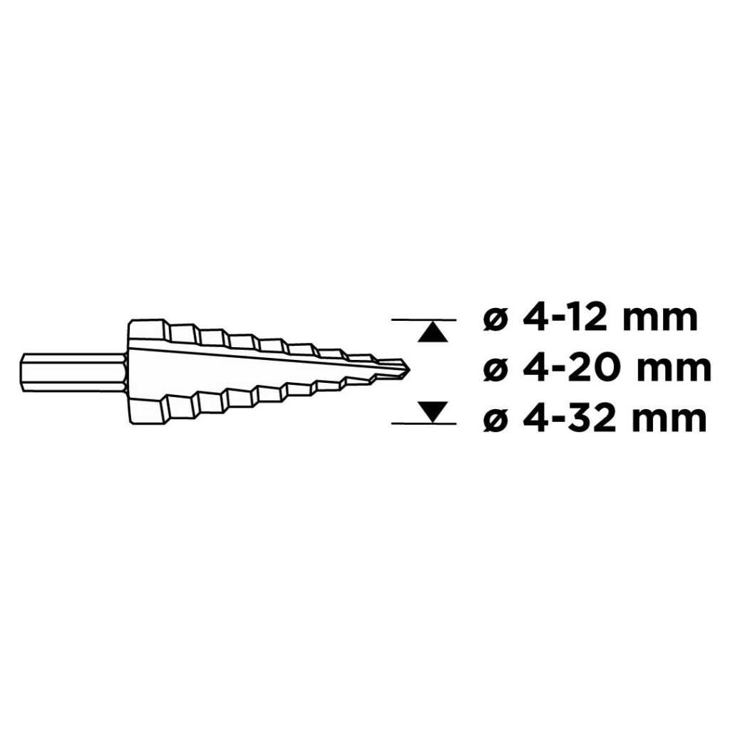 Свердло Graphite ступінчасті, TiN, 4x12/20/32мм, набір 3шт, 0.22кг (54T300)