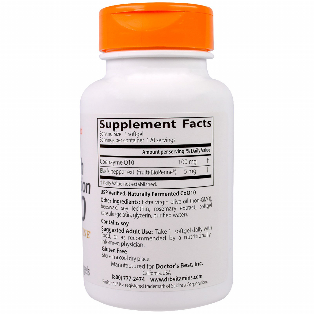 Антиоксидант Doctor's Best Коензим Q10 Високої абсорбацию 100мг, BioPerine, 120 желатин (DRB-00183)