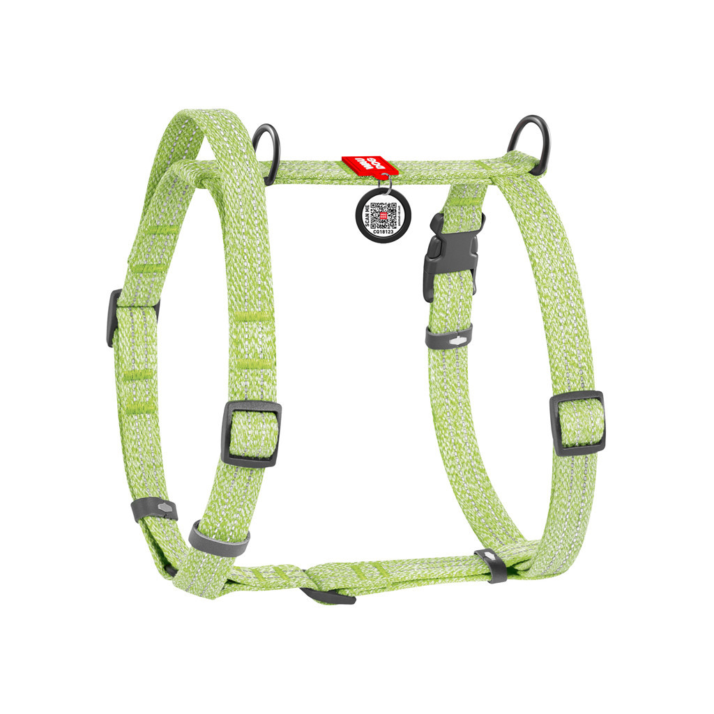 Шлея для собак WAUDOG Н-подібна Re-cotton з QR паспортом, світловідбивна M салатова (25925)