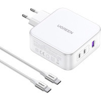 Зарядний пристрій Ugreen 3xUSB 140W GaN (2хUSB-C+USB-A) CD289 with C to C Cable 1.5 м White (15339)