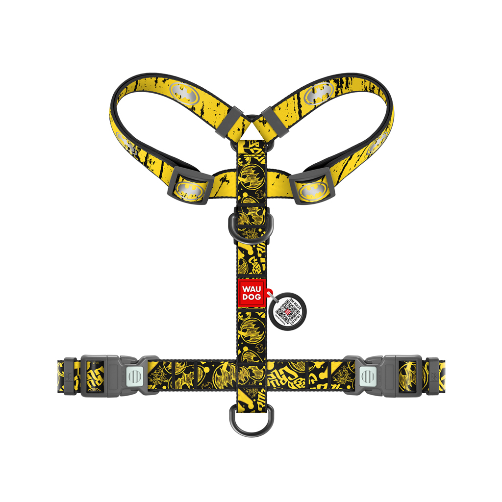 Шлея для собак WAUDOG Nylon H-подібна з QR-паспортом "Бетмен Ескіз", світловідбивна XL (346-1081)
