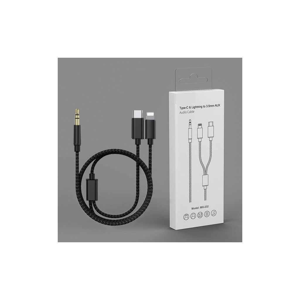 Кабель мультимедійний 3.5mm M to USB-C + Lightning 1,0m black XoKo (MH-232-BK) Кабель мультимедійний 3.5mm M to USB-C + Lightning 1,0m black XoKo (MH-232-BK)