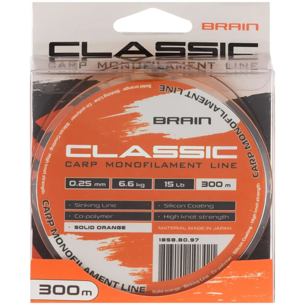 Волосінь Brain Classic Carp Line (solid orange) 300m 0.25mm 15lb 6.6kg (1858.80.97) Волосінь Brain Classic Carp Line (solid orange) 300m 0.25mm 15lb 6.6kg (1858.80.97)