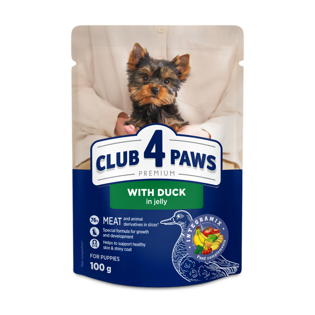 Вологий корм для собак Club 4 Paws Premium для цуценят мініатюрних та малих порід з качкою в желе 100 г (4820269144613)
