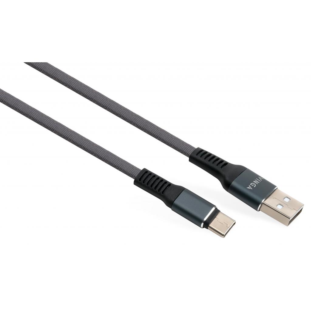 Дата кабель USB 2.0 AM to USB-C 1.0m flat nylon gray Vinga (VCPDCTCFNB1GR)