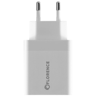 Зарядний пристрій Florence 1USB QC 3.0 + Type-C cable White (FL-1050-WT)